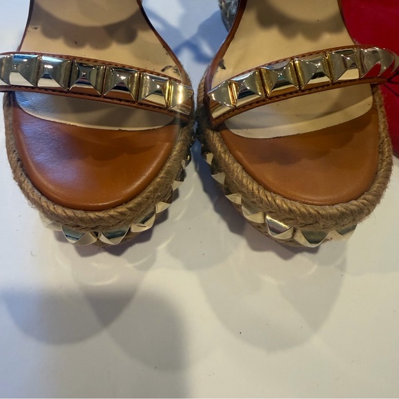 Christian Louboutin Studded Espadrille Wedge Sandals Red Sole Summer Heel SZ: 36 - Picture 4 of 14